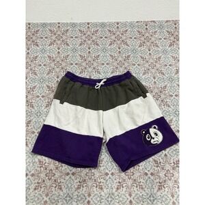 Effectus Clothing Mens Colorblock Bear Patch Sweat Shorts Purple Grey White L